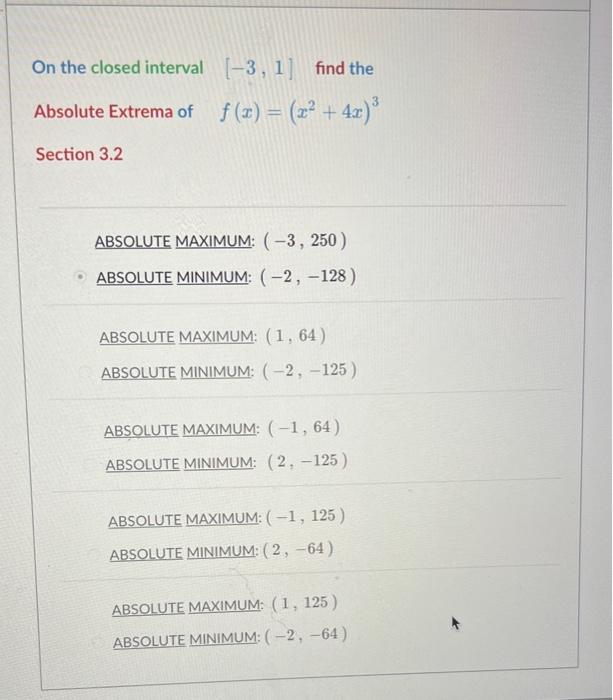 Solved On the closed interval Absolute Extrema of Section | Chegg.com