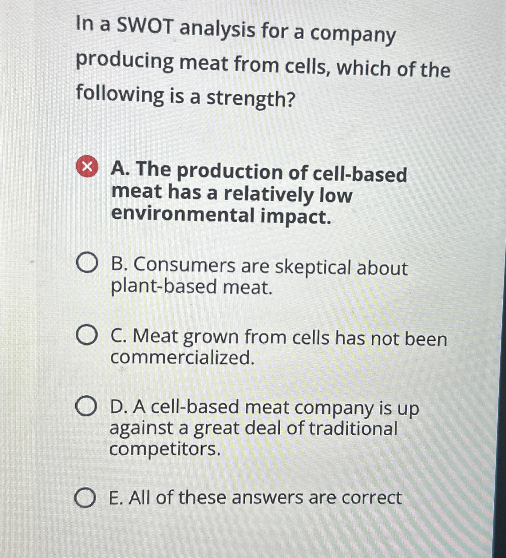 Solved In a SWOT analysis for a company producing meat from