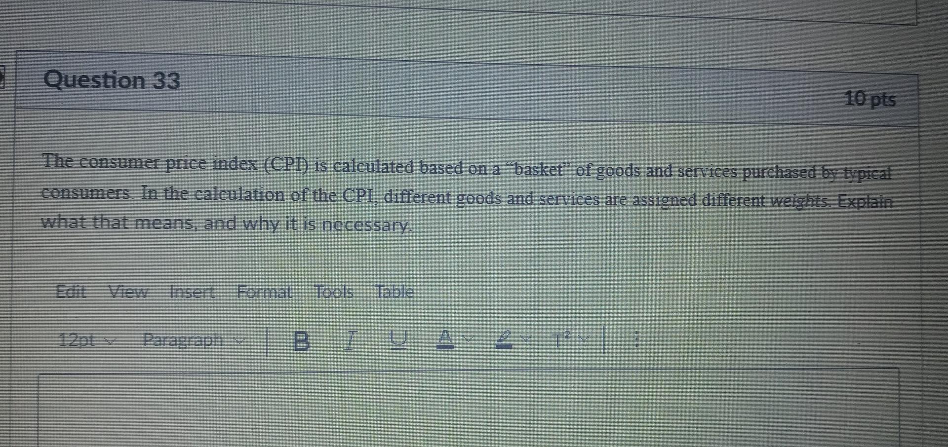 Solved The Consumer Price Index Is Calculated Based On A | Chegg.com