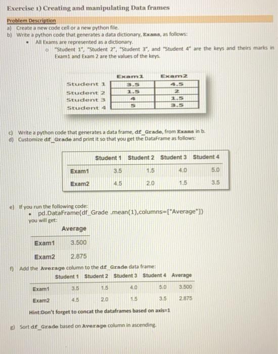 Solved Exercise 1) Creating and manipulating Data frames | Chegg.com