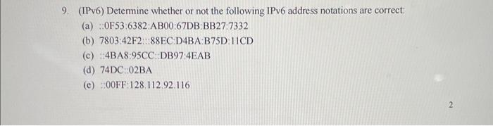 Solved 9. (IPv6) Determine whether or not the following IPv6