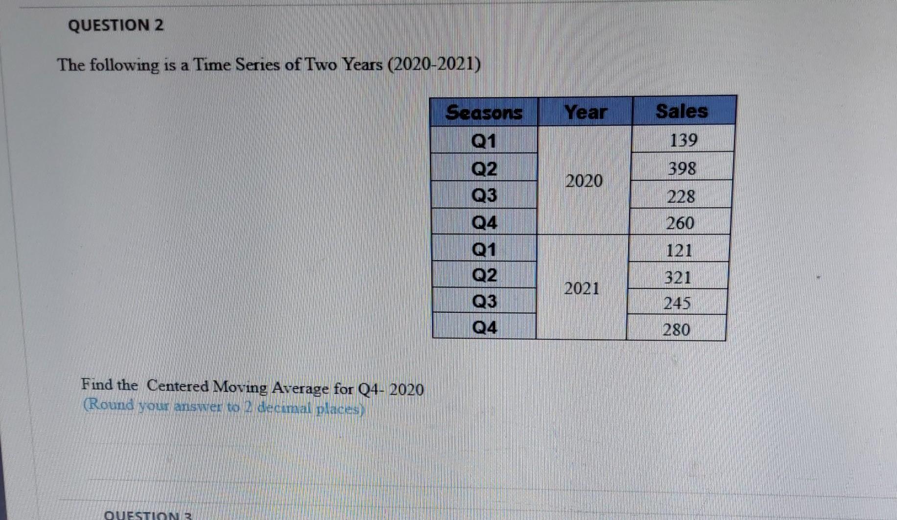 Solved QUESTION 2 The following is a Time Series of Two | Chegg.com