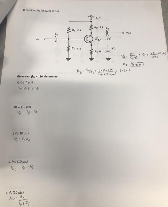 Solved Bonus questions: 1) For the BJT Amplifier in Problem | Chegg.com