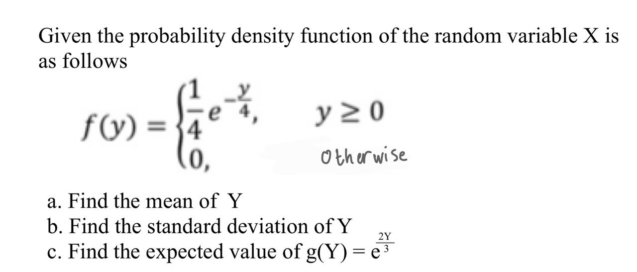 Solved Given the probability density function of the random | Chegg.com