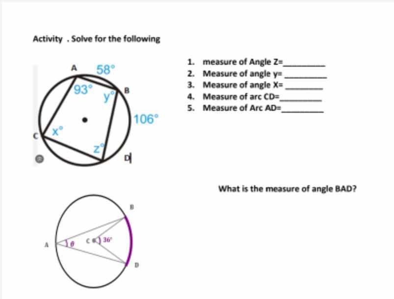 Solved Activity, Solve for the followingmeasure of Angle | Chegg.com