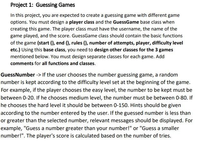 Solved Project 1: Guessing Games In this project, you are | Chegg.com