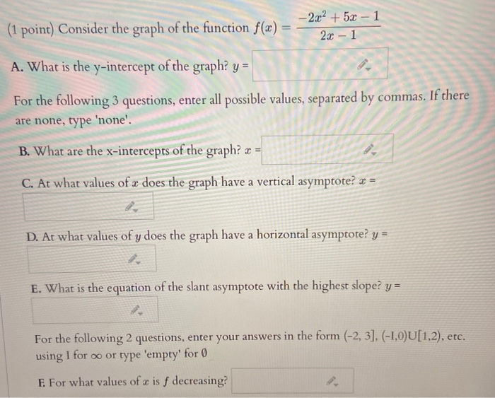 Solved (1 point) Consider the graph of the function f(x) = | Chegg.com