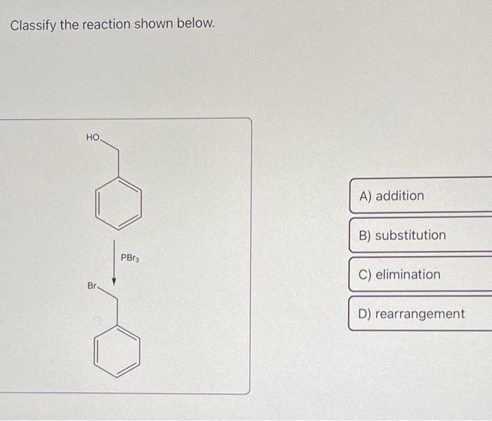 Solved Classify the following reaction as: addition, | Chegg.com