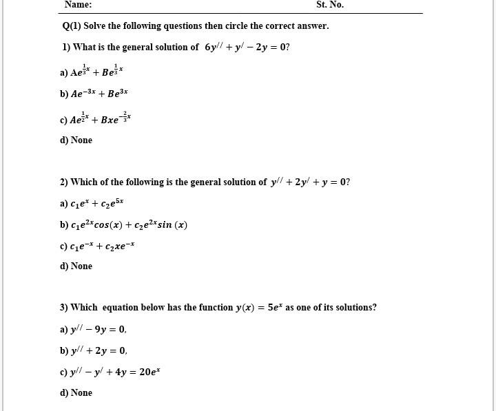 Solved Name St No Q 1 Solve The Following Questions T Chegg Com