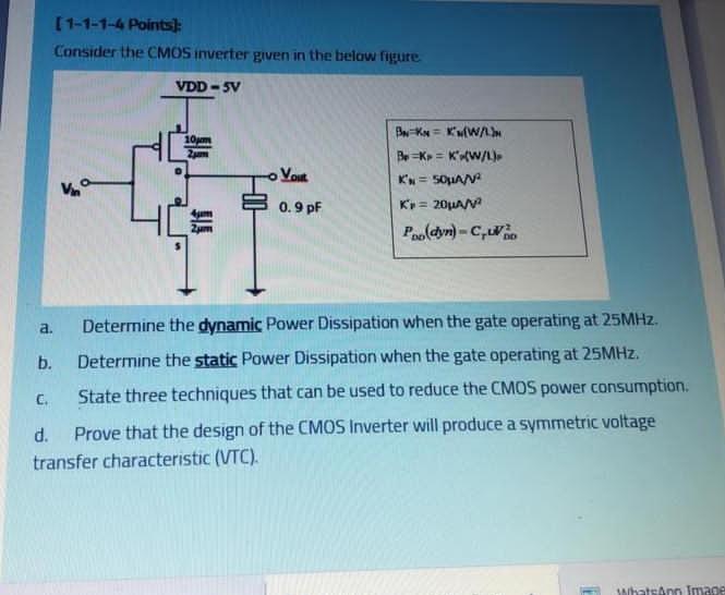 Solved [1114 Points] Consider the CMOS inverter given in