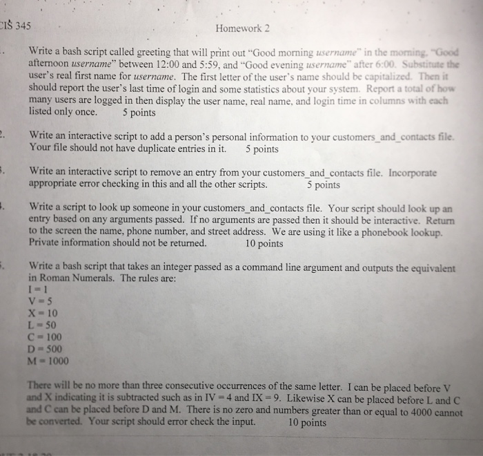 Cis 345 Homework 2 Write A Bash Script Called Chegg Com