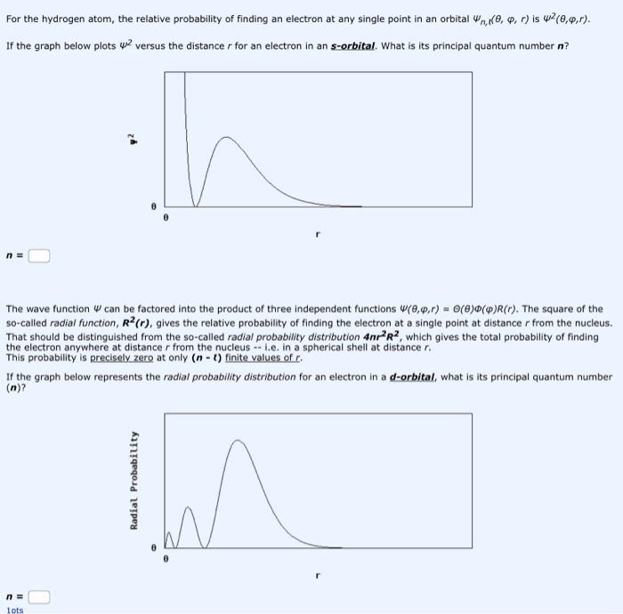 Solved For the hydrogen atom, the relative probability of | Chegg.com