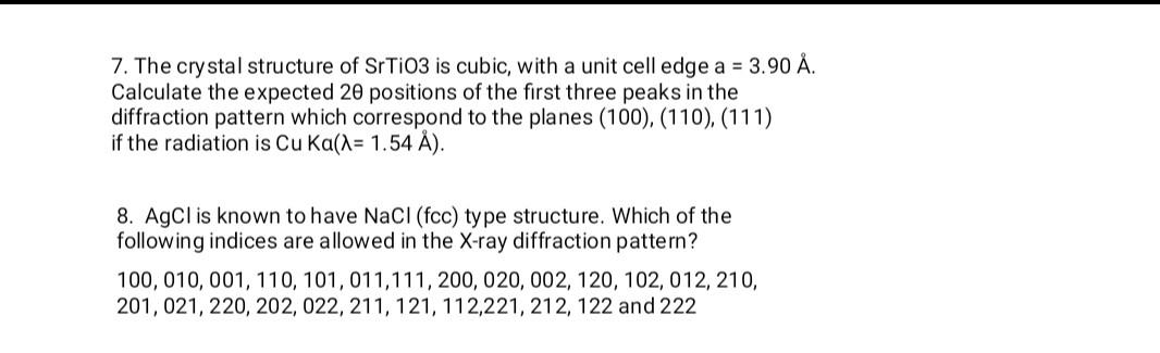 Solved 7. The crystal structure of SrTiO is cubic, with a | Chegg.com