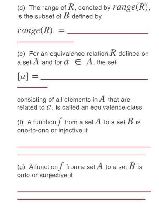 Solved D The Range Of R Denoted By Range R Is The Su Chegg Com