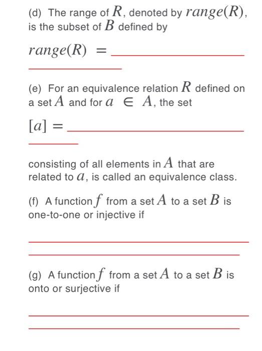 Solved D The Range Of R Denoted By Range R Is The Su Chegg Com