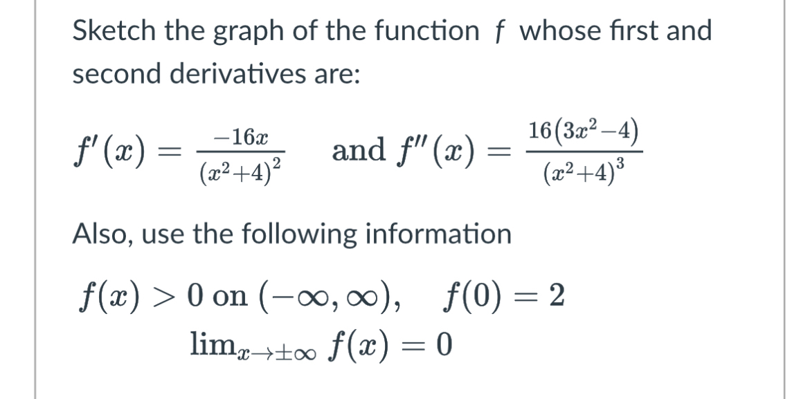 Solved Sketch the graph of the function f ﻿whose first and | Chegg.com