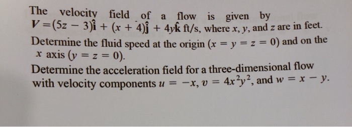 Solved The Velocity Field Of A Flow Is Given By V 5z Chegg Com