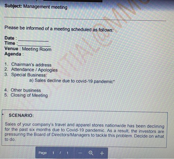 Solved Subject Management meeting Please be informed of a