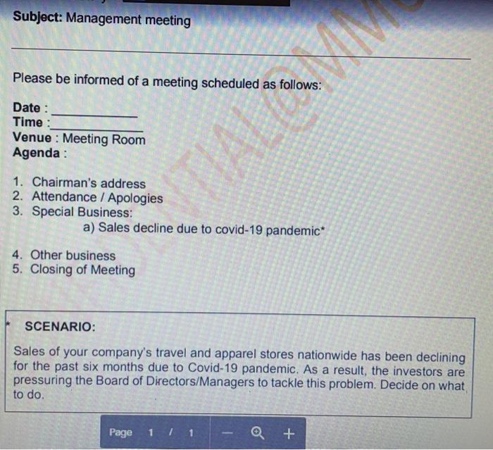 Solved Subject Management meeting Please be informed of a