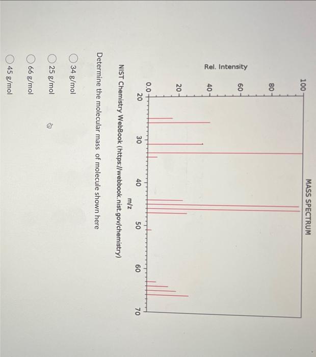 Determine the molecular mass of molecule shown here
\( 34 \mathrm{~g} / \mathrm{mol} \)
\( 25 \mathrm{~g} / \mathrm{mol} \)
\