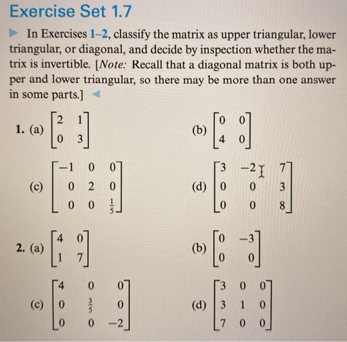 Solved Exercise Set 1.7 In Exercises 1-2, classify the | Chegg.com