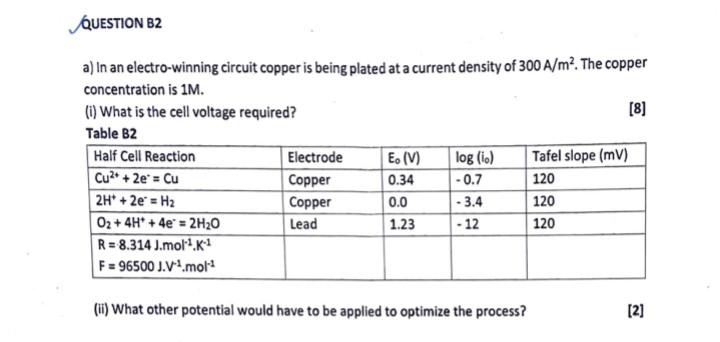 Solved a) In an electro-winning circuit copper is being | Chegg.com