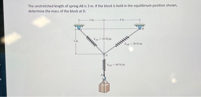 Solved The unstretched length of spring AB is 3 m. If the | Chegg.com