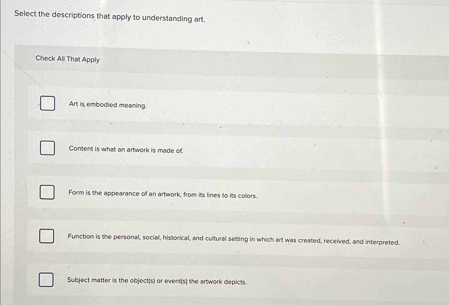 Solved Select the descriptions that apply to understanding