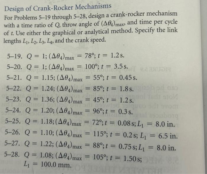 Solved Design of Crank-Rocker Mechanisms For Problems 5-19 | Chegg.com