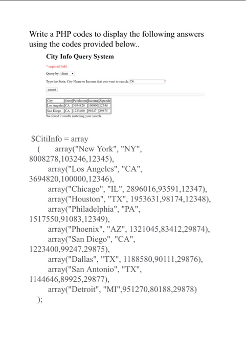 Solved Write a PHP codes to display the following answers | Chegg.com