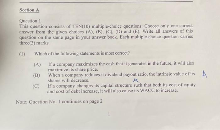 Question 1 This question consists of TEN(10) | Chegg.com
