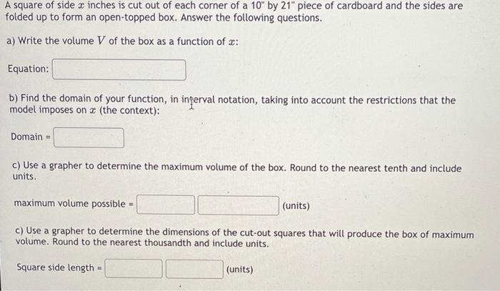Solved folded up to form an open-topped box. Answer the | Chegg.com