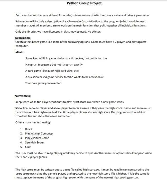 Solved Python Group Project Each member must create at least | Chegg.com