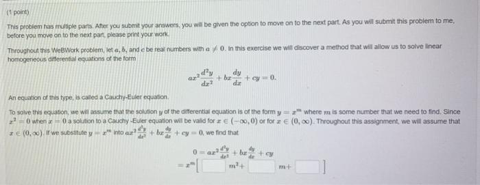 Solved (1 point) This problem has multiple parts. After you | Chegg.com