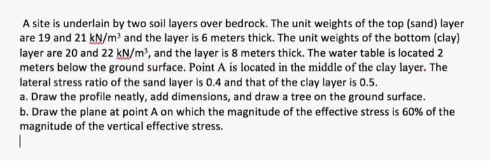 Solved A site is underlain by two soil layers over bedrock. | Chegg.com