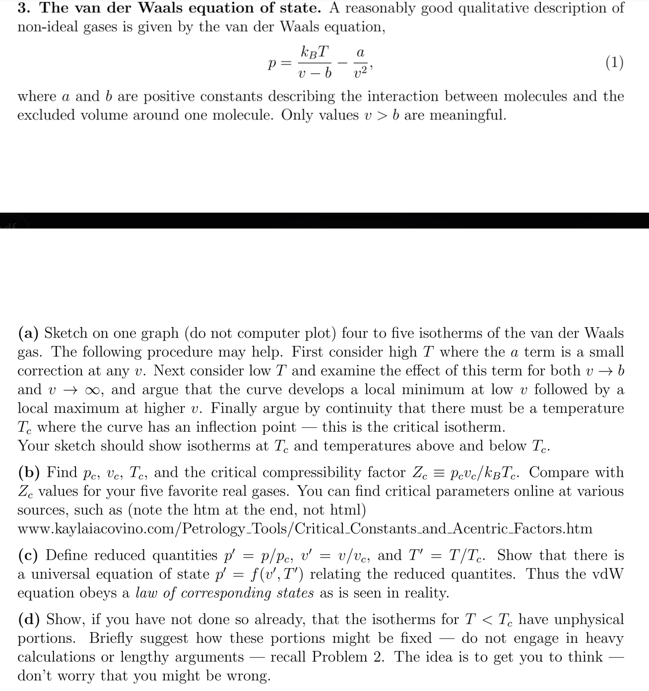 Solved The van der Waals equation of state. A reasonably | Chegg.com