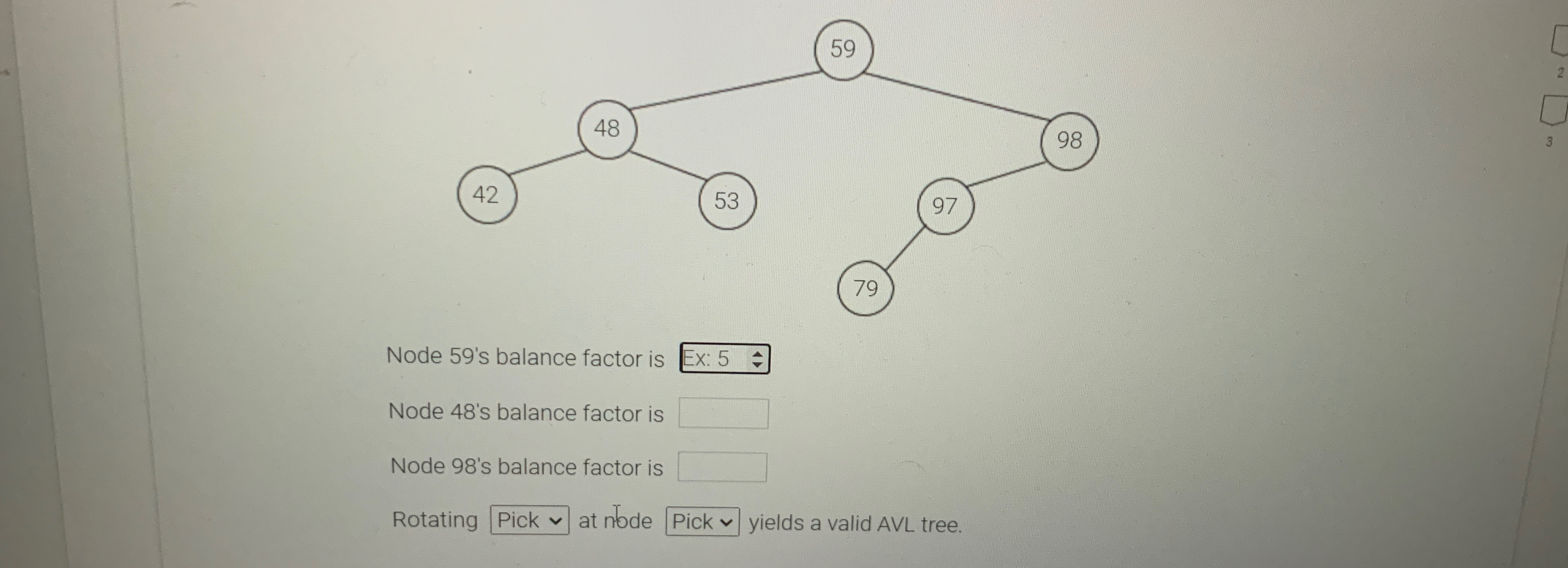 Solved Node 59 's balance factor isNode 48's balance factor | Chegg.com
