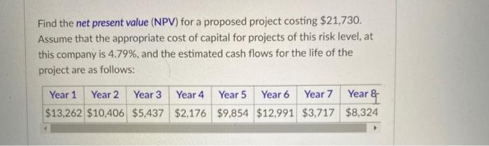 Solved Find the net present value (NPV) for a proposed | Chegg.com