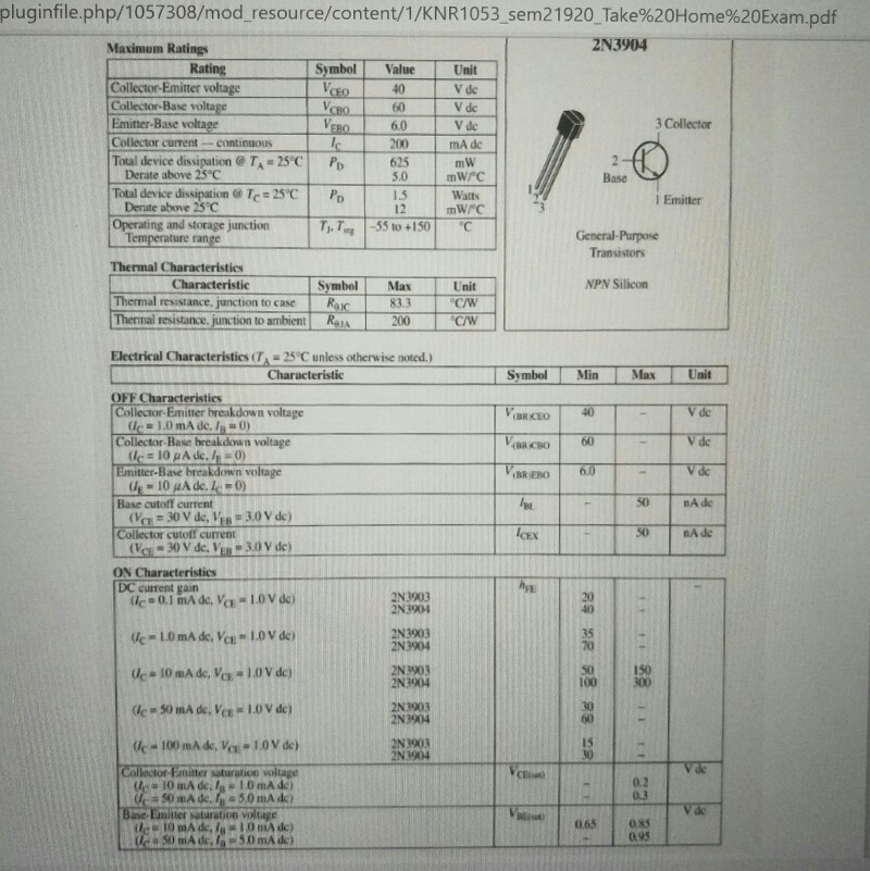 (a) Design a de bias circuit for a 2N3904 operating | Chegg.com