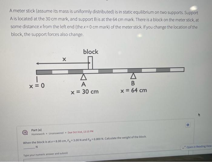 Solved A meter stick (assume its mass is uniformly | Chegg.com