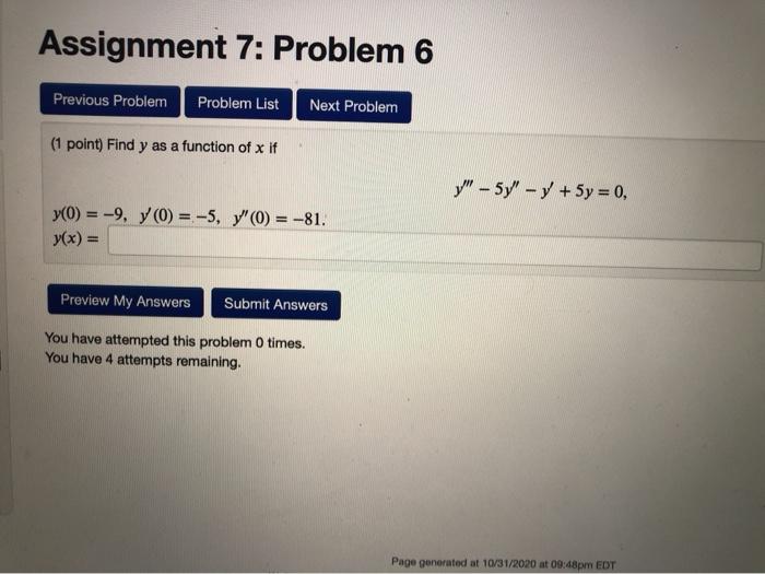 Solved Assignment 7: Problem 6 Previous Problem Problem List | Chegg.com