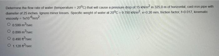 Solved Determine the flow rate of water (temperature = 20°C) | Chegg.com