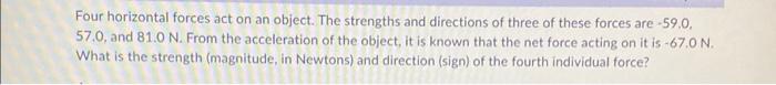 Solved Four horizontal forces act on an object. The | Chegg.com