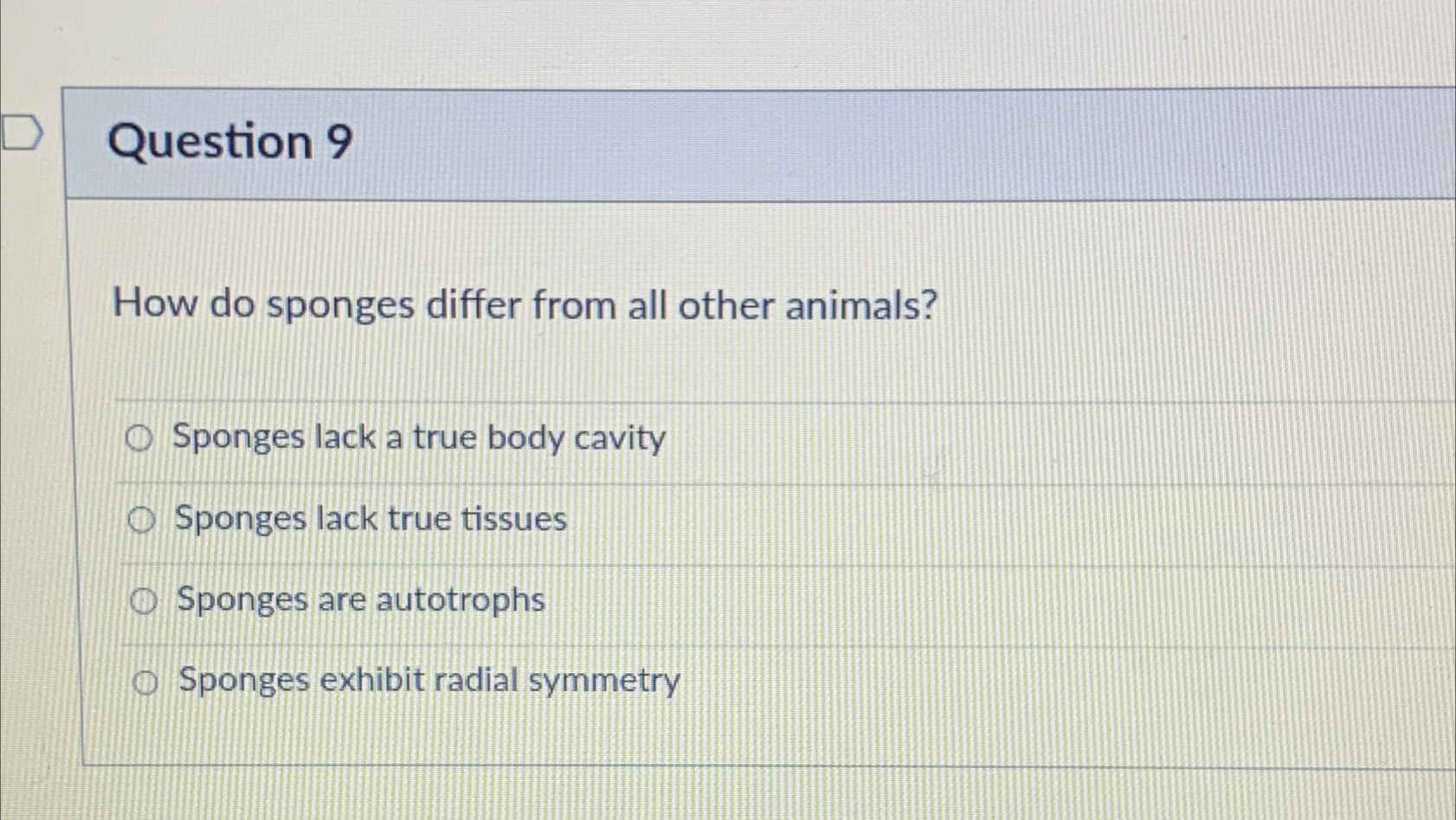 Solved Question 9How do sponges differ from all other