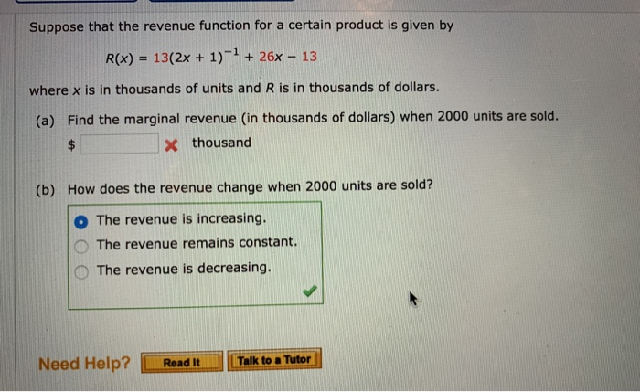 Solved Suppose that the revenue function for a certain | Chegg.com