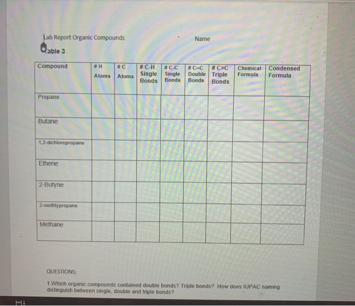 Solved Lab Report Organic Compounds Name Qable 3 Compound H