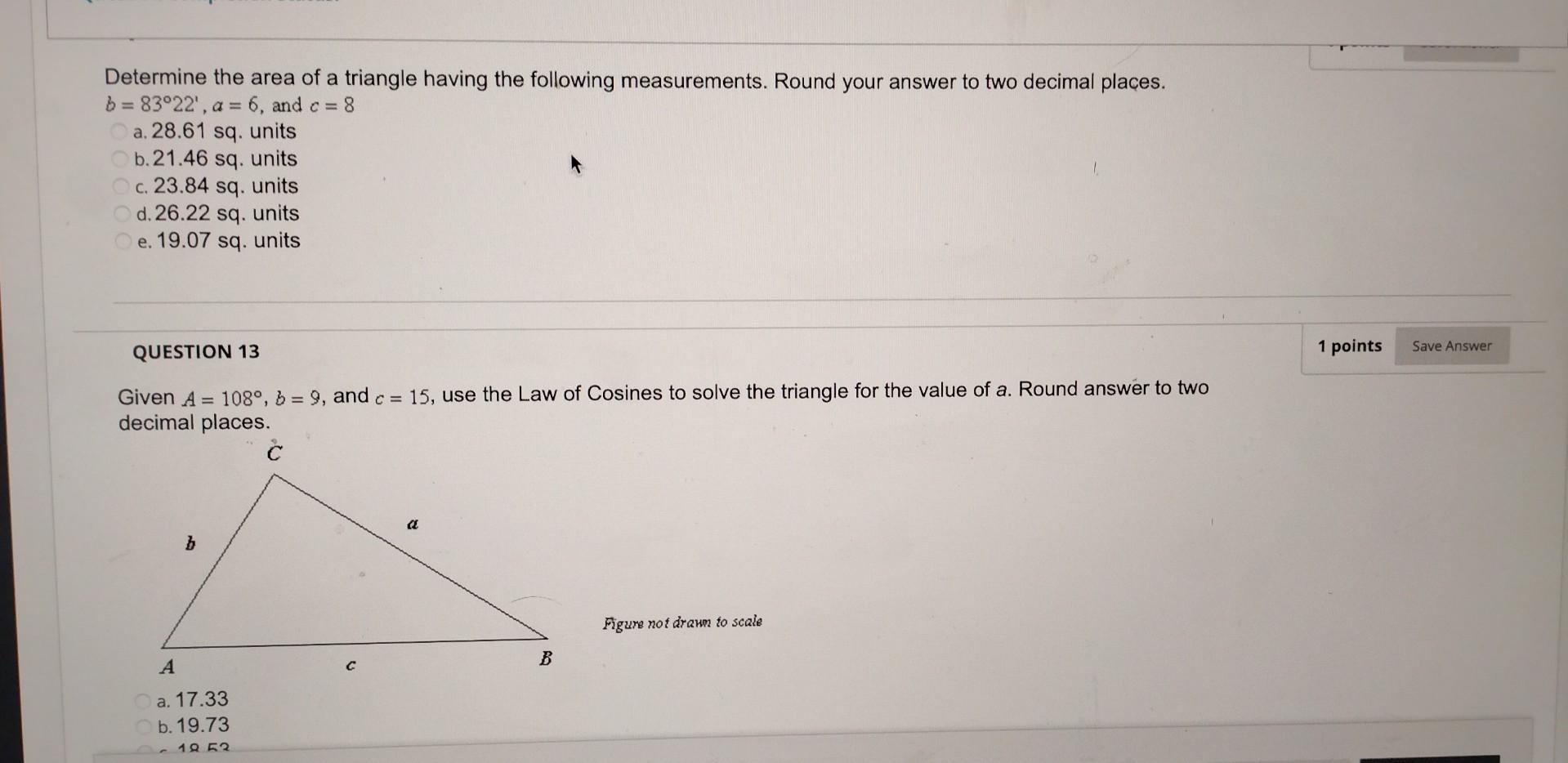 Solved Determine the area of a triangle having the following | Chegg.com