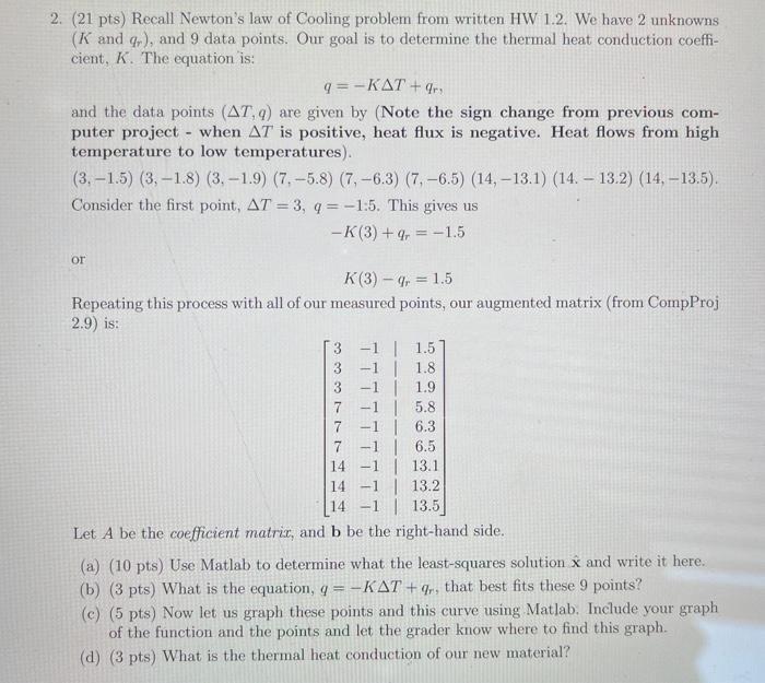 Solved (21 pts) Recall Newton's law of Cooling problem from | Chegg.com