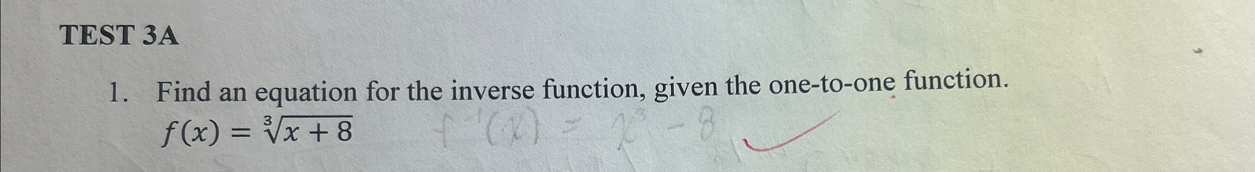 Solved TEST 3AFind an equation for the inverse function, | Chegg.com