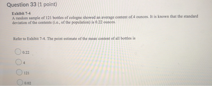 Solved Question 33 (1 point) Exhibit 7-4 A random sample of | Chegg.com